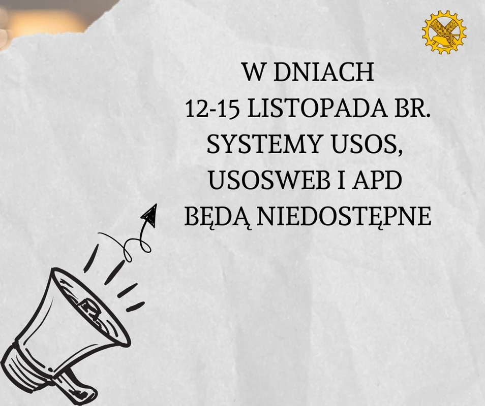 Komunikat o wyłączonych systemach w dniach 12-15.11