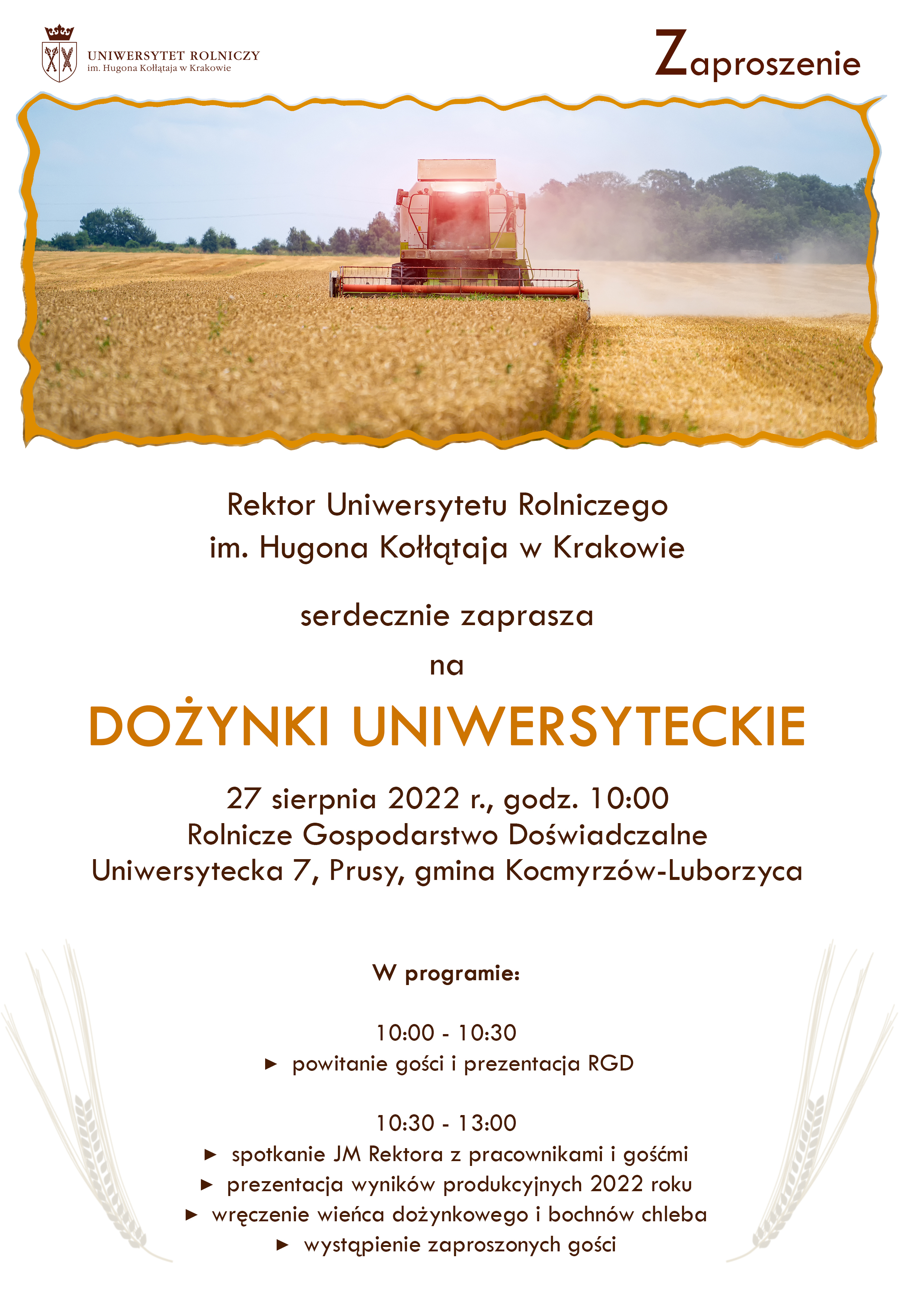 Zaproszenie na Dożynki Uniwersyteckie URK 2022
